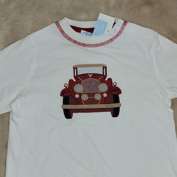 JANIE AND JACK ANTIQUE RED TRUCK WHITE LONG-SLEEVE TEE, SIZE 12-18 MONTHS, NEW! - Picture 2 of 9